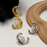 S925 Silver Baroque Pearl Earrings Women Ins Long C-shaped Earrings