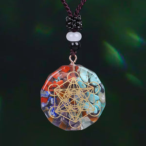 Crystal Gravel Necklace Resin Drop Pendant Yoga OM Logo Necklace