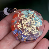 Crystal Gravel Necklace Resin Drop Pendant Yoga OM Logo Necklace