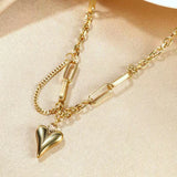 Sweet Peach Heart Pendant Stainless Steel Choker Necklace For Woman