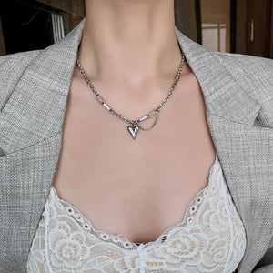 Sweet Peach Heart Pendant Stainless Steel Choker Necklace For Woman