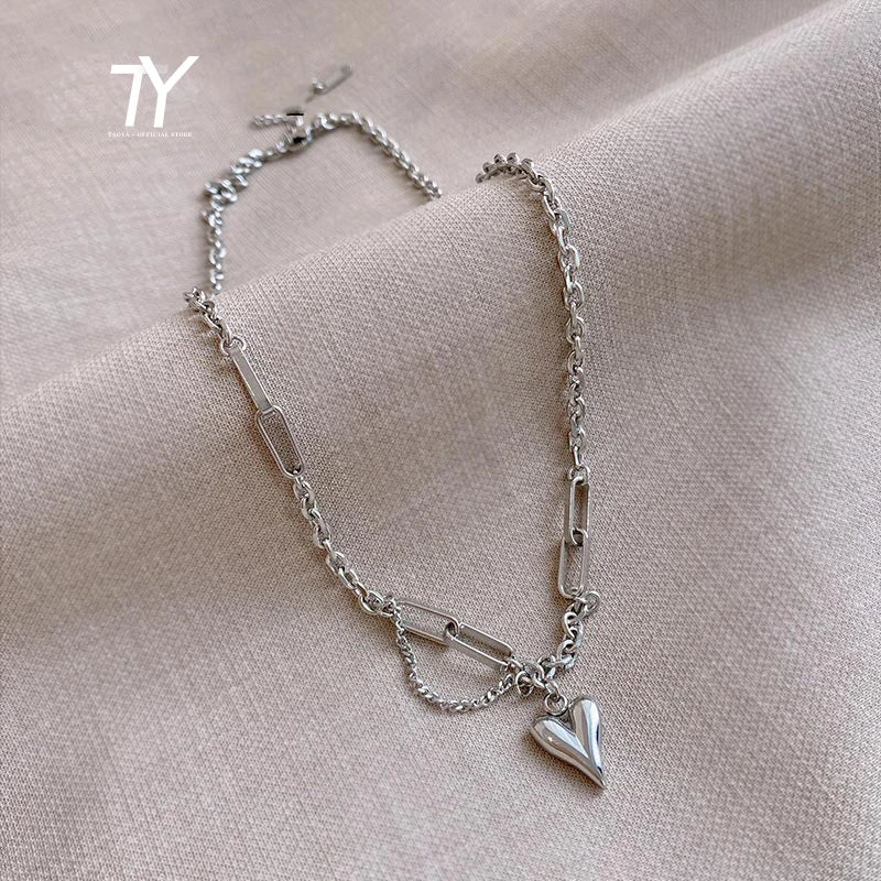 Sweet Peach Heart Pendant Stainless Steel Choker Necklace For Woman
