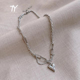 Sweet Peach Heart Pendant Stainless Steel Choker Necklace For Woman