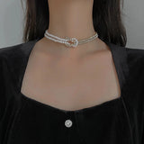 European/American Style Pearl Stone Choker Necklace for Wife Gift