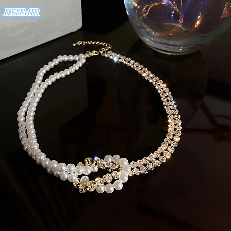 European/American Style Pearl Stone Choker Necklace for Wife Gift