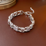 European & American Oval Chain Bracelet with Zircon Rhinestones