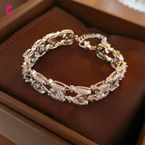 European & American Oval Chain Bracelet with Zircon Rhinestones