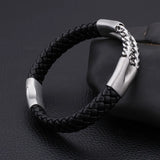 European Vintage Men's Leather Bracelet Titanium Steel