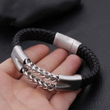 European Vintage Men's Leather Bracelet Titanium Steel