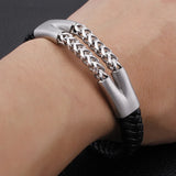 European Vintage Men's Leather Bracelet Titanium Steel