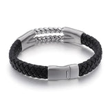 European Vintage Men's Leather Bracelet Titanium Steel