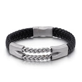 European Vintage Men's Leather Bracelet Titanium Steel