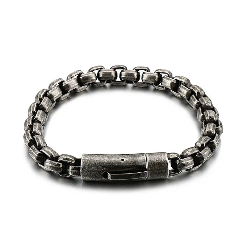 Men's Punk Retro Square Pearl Bracelet Titanium Steel Small Jewelry