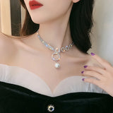 Exaggerated Crystal Chain Necklace with Pearl Pendant