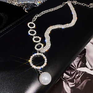 Exaggerated Crystal Chain Necklace with Pearl Pendant
