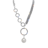 Exaggerated Crystal Chain Necklace with Pearl Pendant