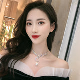 Exaggerated Crystal Chain Necklace with Pearl Pendant