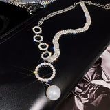 Exaggerated Crystal Chain Necklace with Pearl Pendant