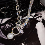 Exaggerated Crystal Chain Necklace with Pearl Pendant