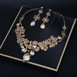 Exaggerated Gemstone Necklace Earrings Set for Evening Dress