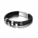 Men's Stainless Steel Bracelet with Woven Leather