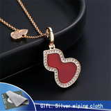S925 Sterling Silver Red Agate Necklace with Rose Diamond Fritillaria Chain