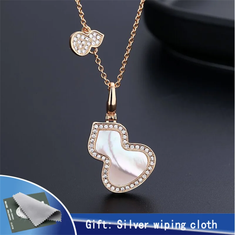 S925 Sterling Silver Red Agate Necklace with Rose Diamond Fritillaria Chain
