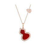 S925 Sterling Silver Red Agate Necklace with Rose Diamond Fritillaria Chain