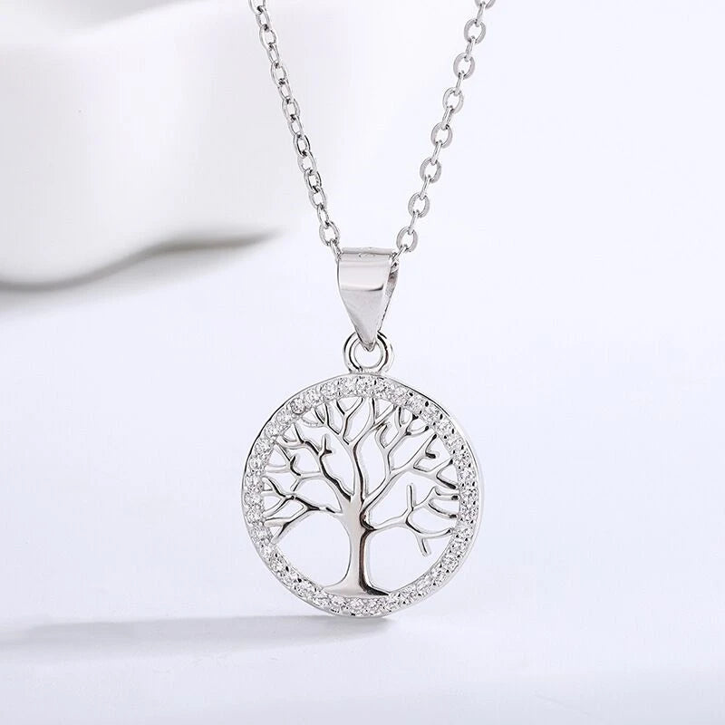 Sterling Silver 925 Tree of Life Necklace Earring Set