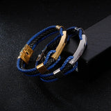 Men's Stainless Steel Leather Bracelet Business Wind Woven Leather Bracelet
