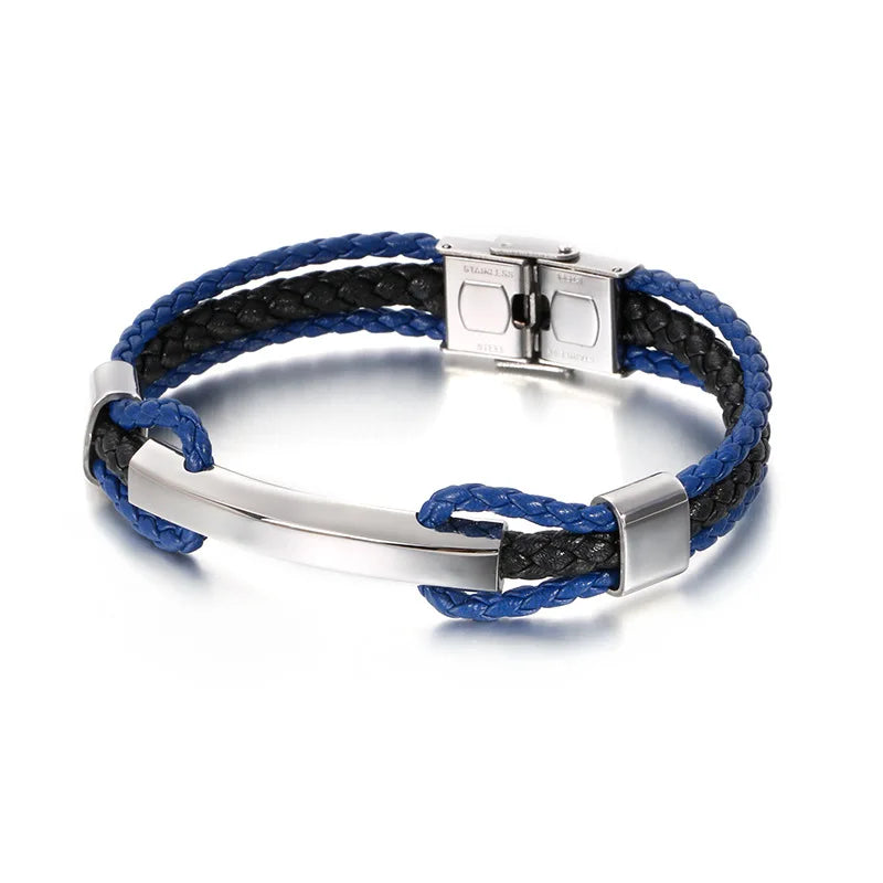 Men's Stainless Steel Leather Bracelet Business Wind Woven Leather Bracelet