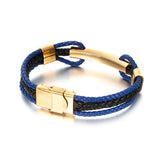 Men's Stainless Steel Leather Bracelet Business Wind Woven Leather Bracelet