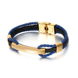 Men's Stainless Steel Leather Bracelet Business Wind Woven Leather Bracelet
