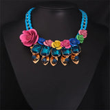 Colorful Gemstone Flower Woven Short Necklace for Women