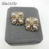 Vintage Geometric Clip Earrings with Pearls
