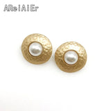 Vintage Geometric Clip Earrings with Pearls