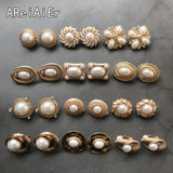 Vintage Geometric Clip Earrings with Pearls