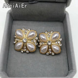 Vintage Geometric Clip Earrings with Pearls
