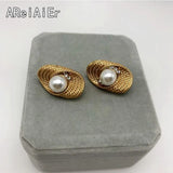 Vintage Geometric Clip Earrings with Pearls