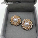 Vintage Geometric Clip Earrings with Pearls