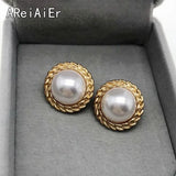 Vintage Geometric Clip Earrings with Pearls
