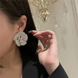 Full Diamond Rose Petals Ear Stud - Elegant Net Red Diamond