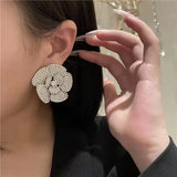 Full Diamond Rose Petals Ear Stud - Elegant Net Red Diamond