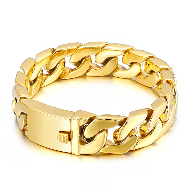 European & American Golden Titanium Steel Hip-Hop Men's Bracelet