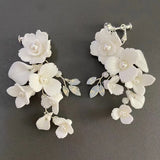 Ceramic Flower Rhinestone Earrings for Wedding