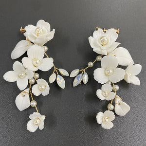 Ceramic Flower Rhinestone Earrings for Wedding