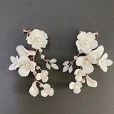 Ceramic Flower Rhinestone Earrings for Wedding