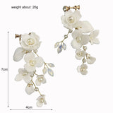 Ceramic Flower Rhinestone Earrings for Wedding
