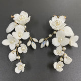 Ceramic Flower Rhinestone Earrings for Wedding