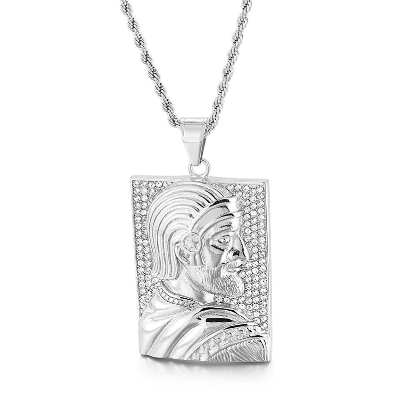 Inlaid Stone King Head Pendant Titanium Steel Men's Jewelry